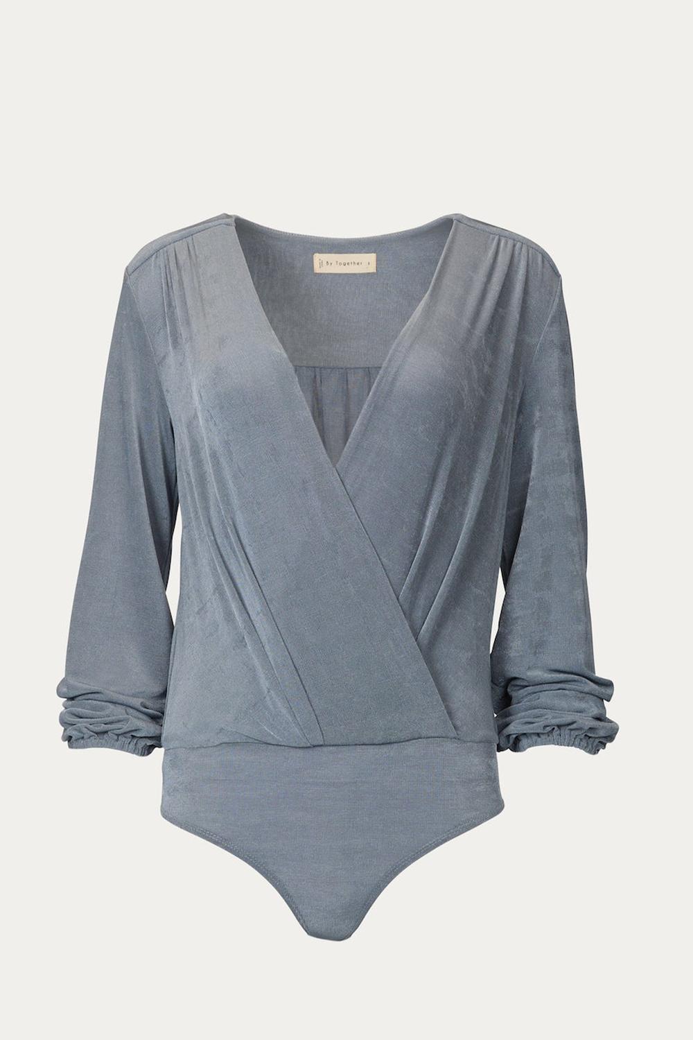 WRAP-EFFECT STRETCH-JERSEY BODYSUIT
