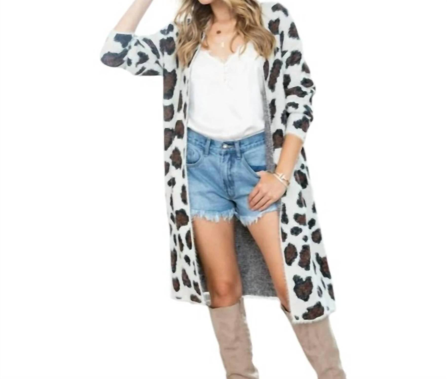 Sweet Lovely By Jen - Leopard Print Long Sweater Cardigan
