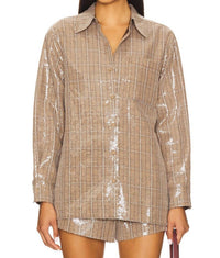line and dot Checkmate Oversized Shacket in brown - women's jacket