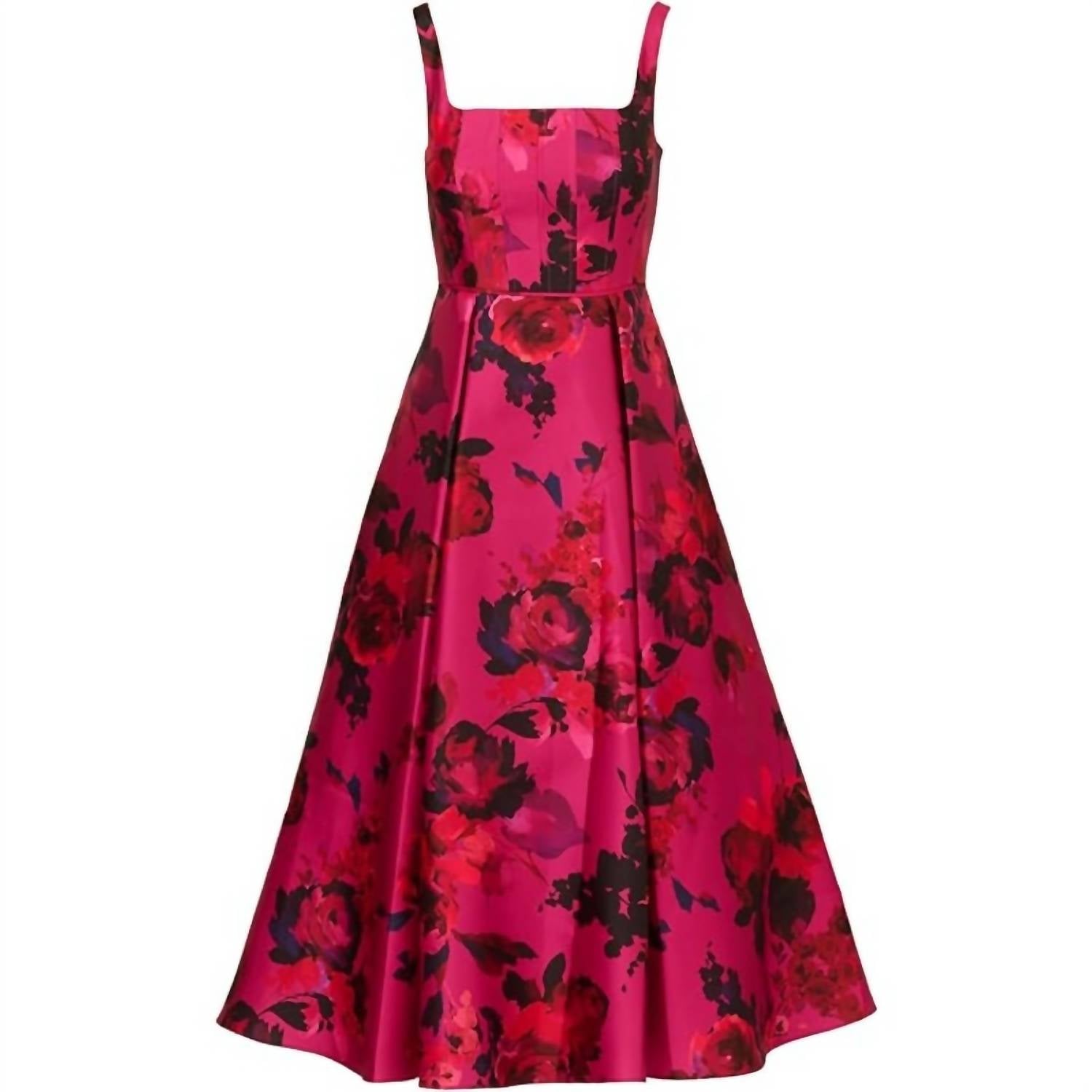 Adrianna Papell Rose Jacquard Thin Strap Square Neck Midi Dress in pink - women's dress - alternate view