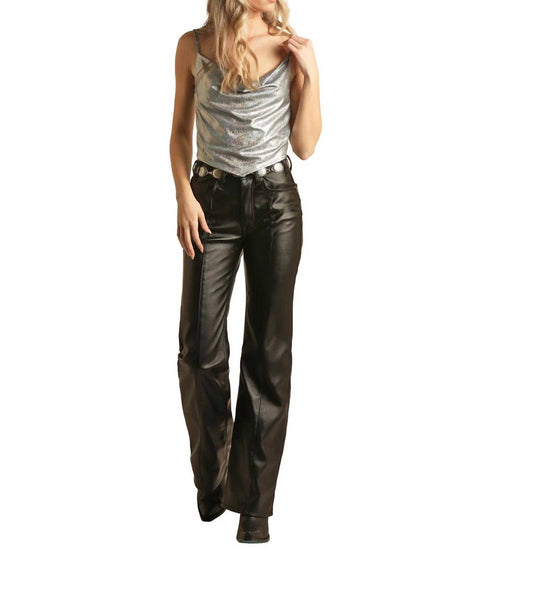 Rock & Roll Denim - Pleather High Rise Relaxed Flare Jeans