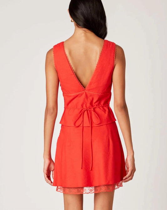 Nia - Celia Plunge V Neck Linen Scalloped Trim Top