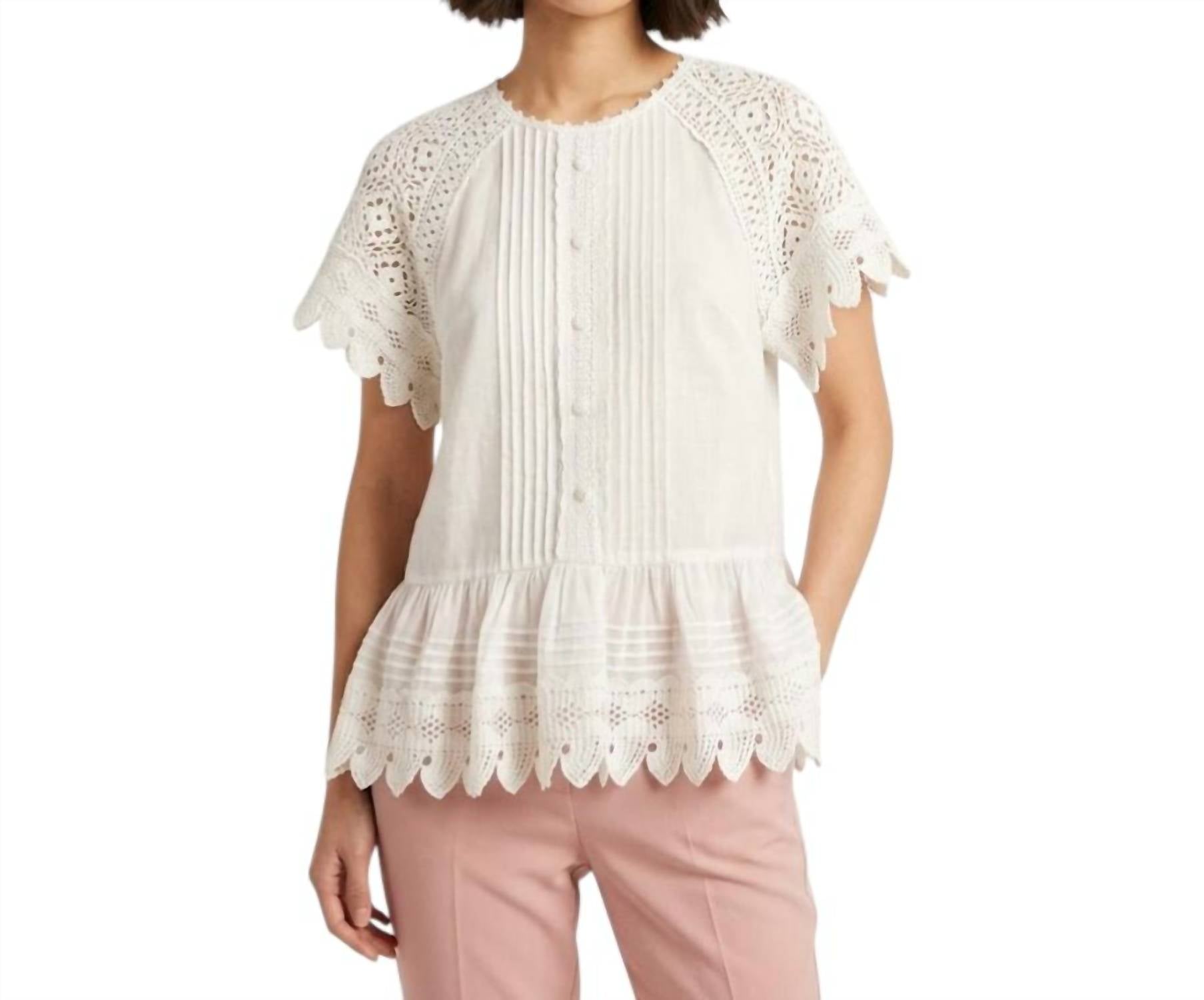 Zimmermann Aliane Crochet Sheer Top in ivory - women's blouse