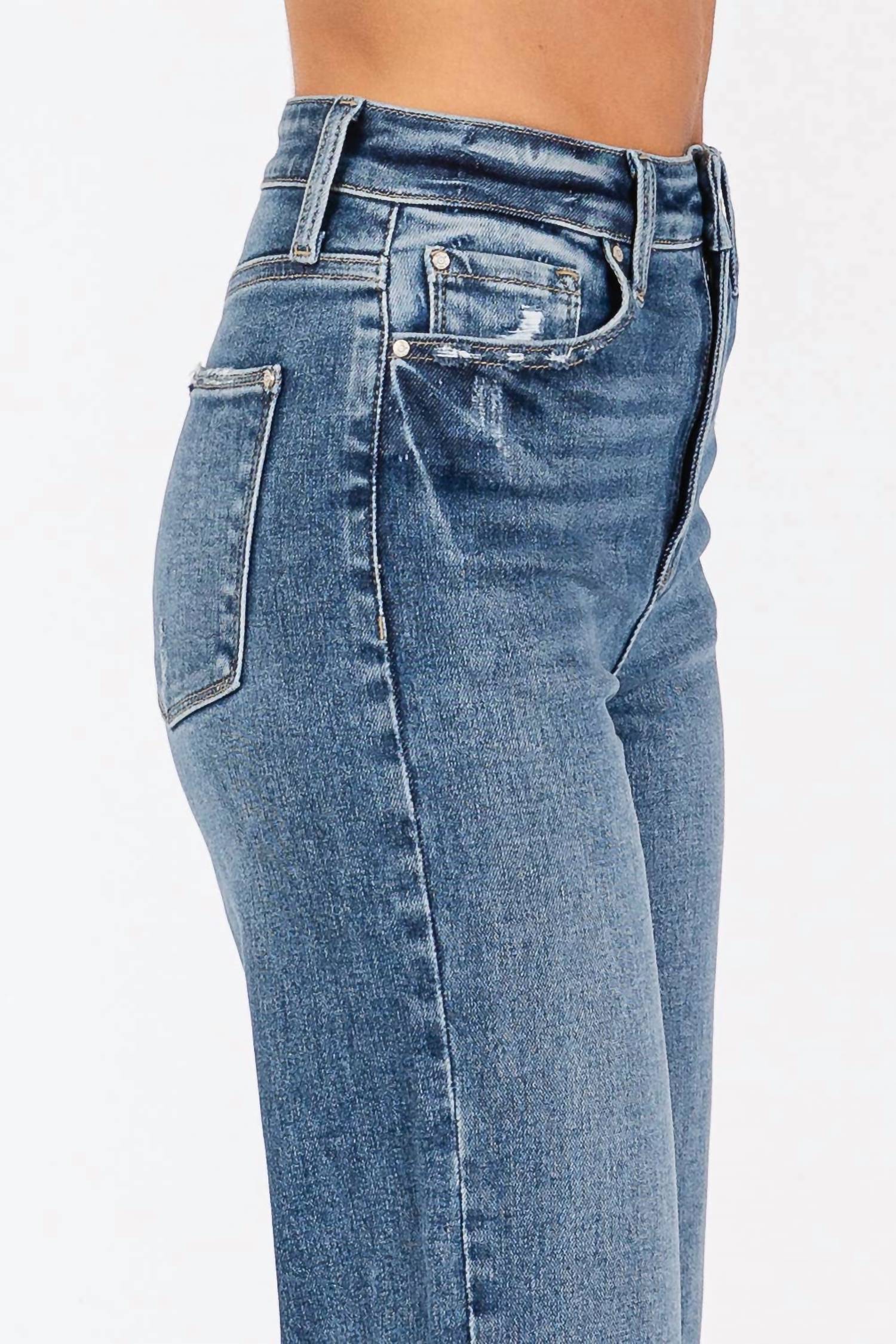 Petra153 - High Rise Stretch Relaxed Straight With Cuffed Hem Jeans