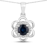 Diana M Jewels Women's Round Natural Blue Sapphire Pendant Necklace (0.94 Ct) - Delicate in 14k white gold - women's jewelry