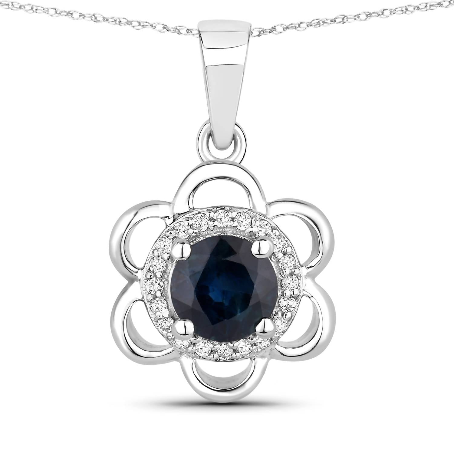 Diana M Jewels Women's Round Natural Blue Sapphire Pendant Necklace (0.94 Ct) - Delicate in 14k white gold - women's jewelry