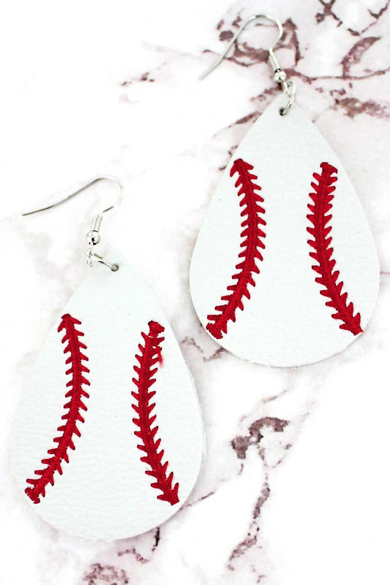 Wholesale Accessory Market - Women's Faux Leather Baseball Lace Teardrop Earrings