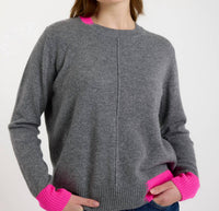Brodie Cashmere Colour Pop Maya Cashmere Jumper in mid grey - women's sweater - detail view