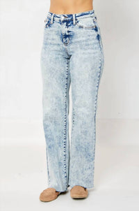 Judy Blue - Women's Nova Mineral Wash Raw Hem Wide Leg Jeans