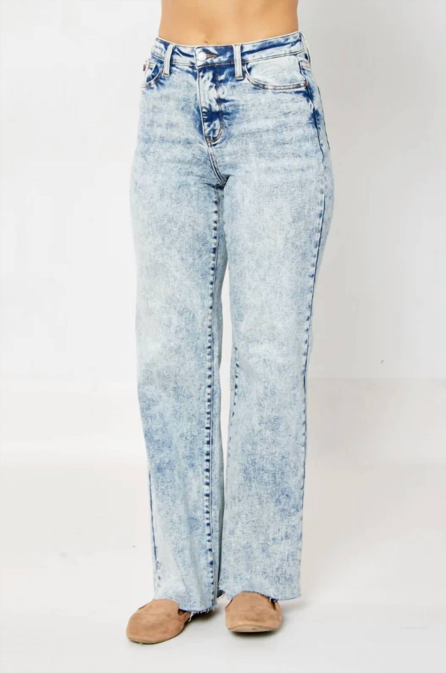 Judy Blue - Women's Nova Mineral Wash Raw Hem Wide Leg Jeans