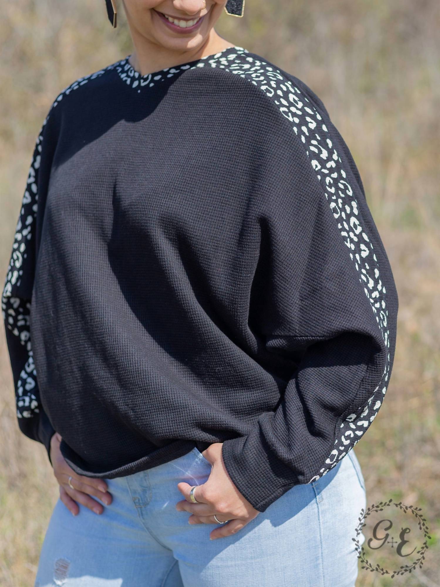 Glad You Exist Waffle Batwing Long Sleeve Top