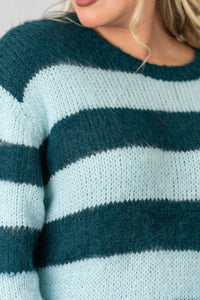De Loreta - Oma Stripe Long Sleeve Sweater - Plus