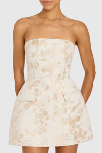 Amanda Uprichard Cecile Jacquard Strapless Bethany Romper in white gold - women's pants