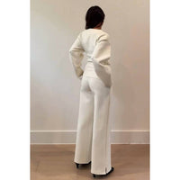 Et Clet - Statement Sleeve Fitted Waist Cotton Knit Top
