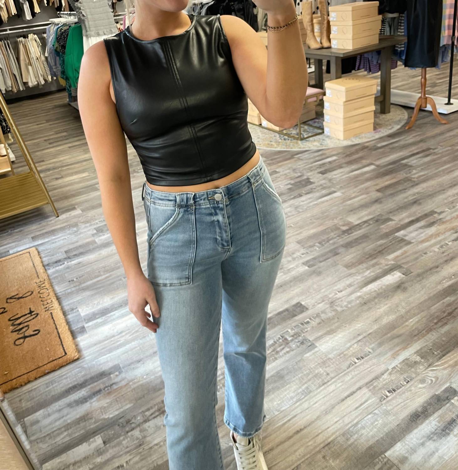 Blue Blush - Leather Sleeveless Top