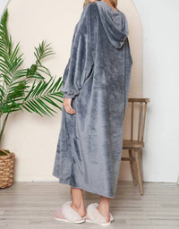 Double Take - Full Size Pocketed Hooded Midi Lounge Dress