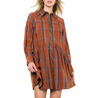 Thml - Plaid Contrast Leather Button Dress