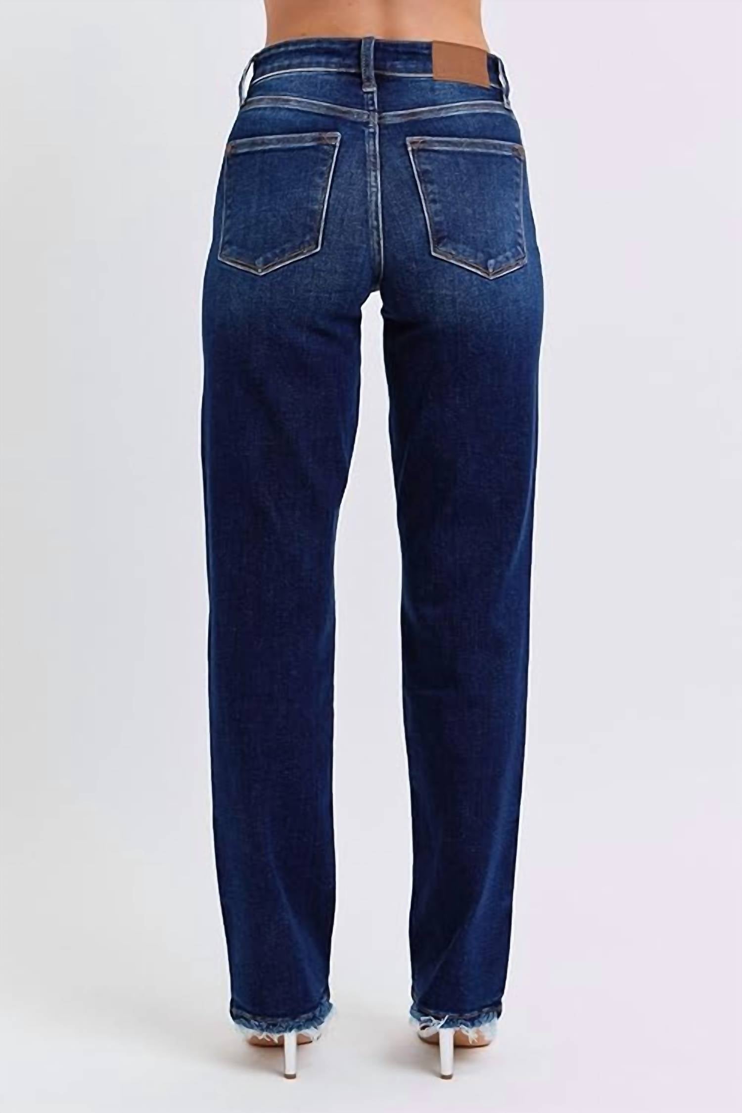Judy Blue - Med Rise Straight Leg With Fray Hem Jean
