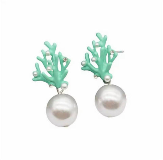 St. Armands Designs Of Sarasota - Women's Coral and Pearl Drop Earrings