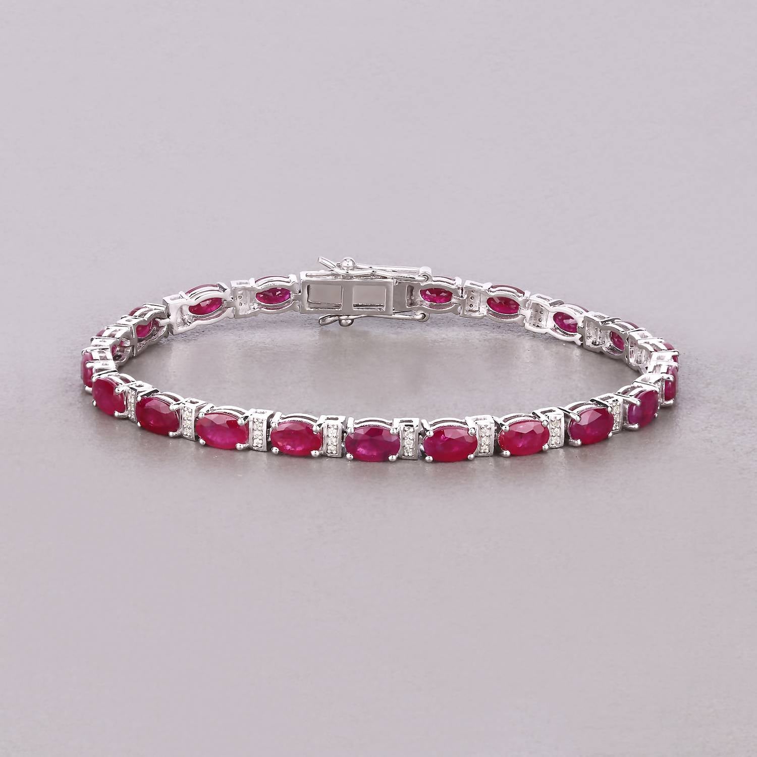 Diana M Jewels Women's Oval Natural Mozambique Ruby Bracelet (11.14 Ct) - Luxe in 14k white gold - women's jewelry - detail view