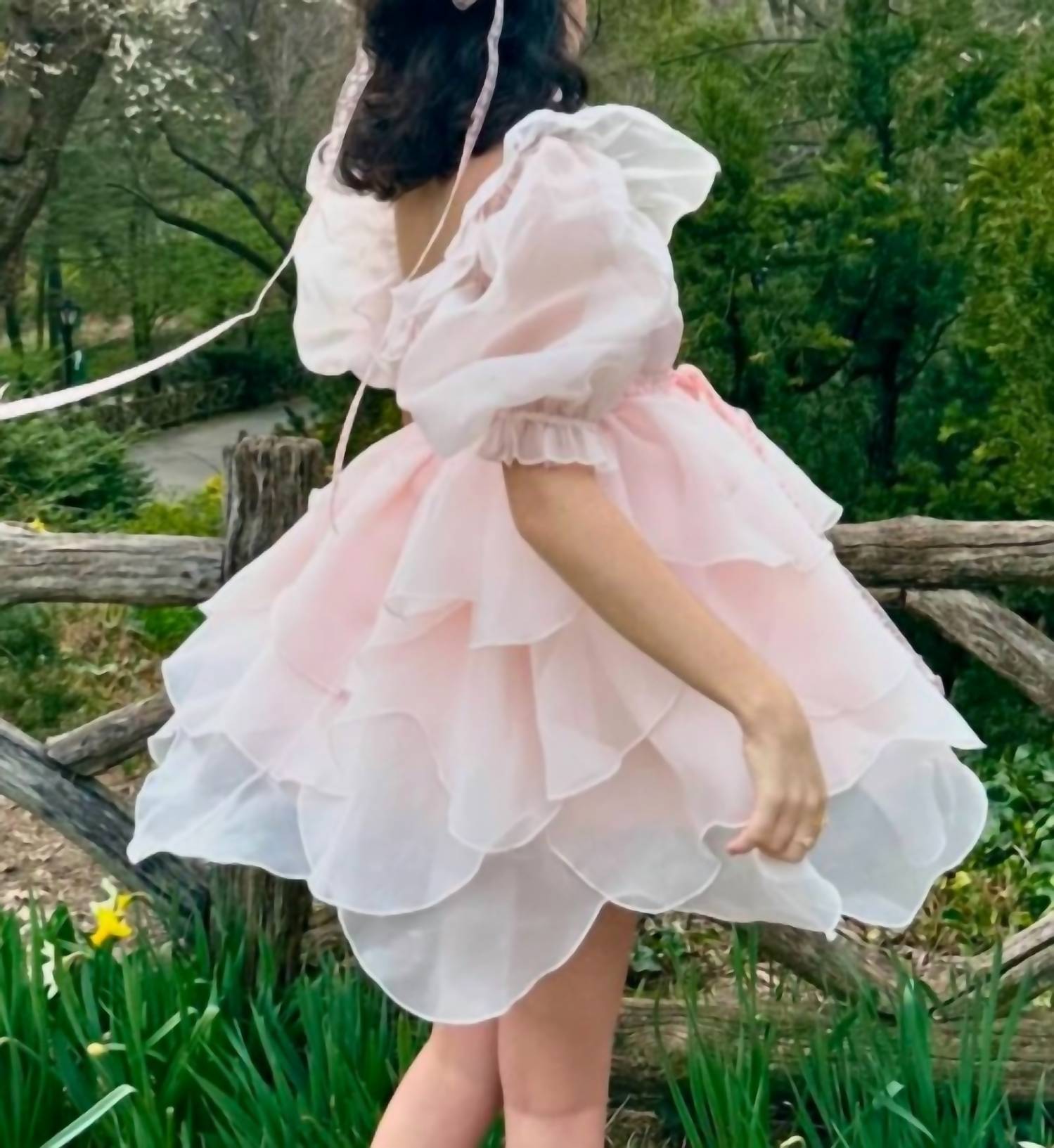 Selkie Rose Petal Puff Dress in pink - women's dress - detail view