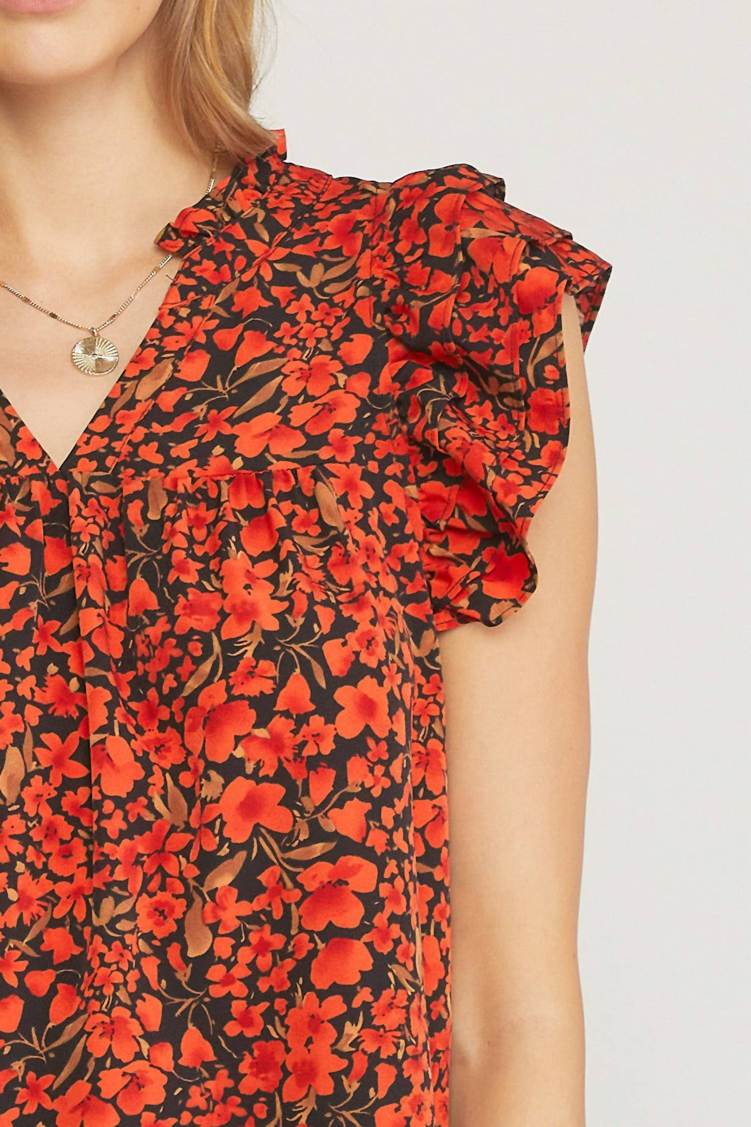 entro Floral Ruffle Sleeve Top in black - women's blouse - view 5