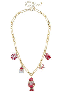 CANVAS Style Women's Christmas Cheer Enamel Charm Necklace in red pink white - women's jewelry