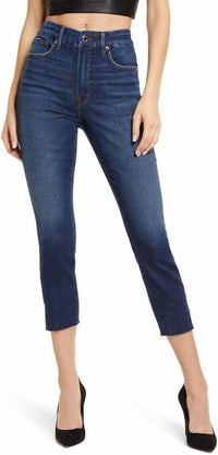 GOOD AMERICAN Women's Good Waist Denim Skinny Fit Cropped Jeans in blue - women's jeans