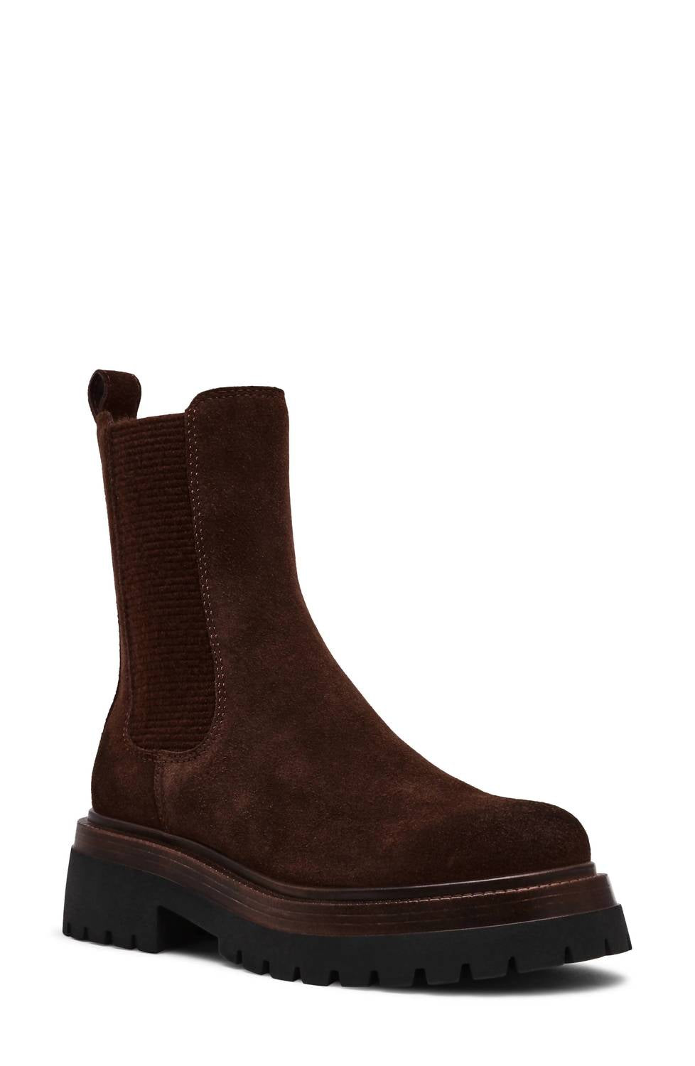 STEVE MADDEN Women's Blitzen Platform Chelsea Boot in brown suede - women's shoe