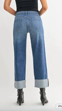 Just Black Denim - Mid Rise Scissor Cut Cuffed Slim Wide Leg Jeans