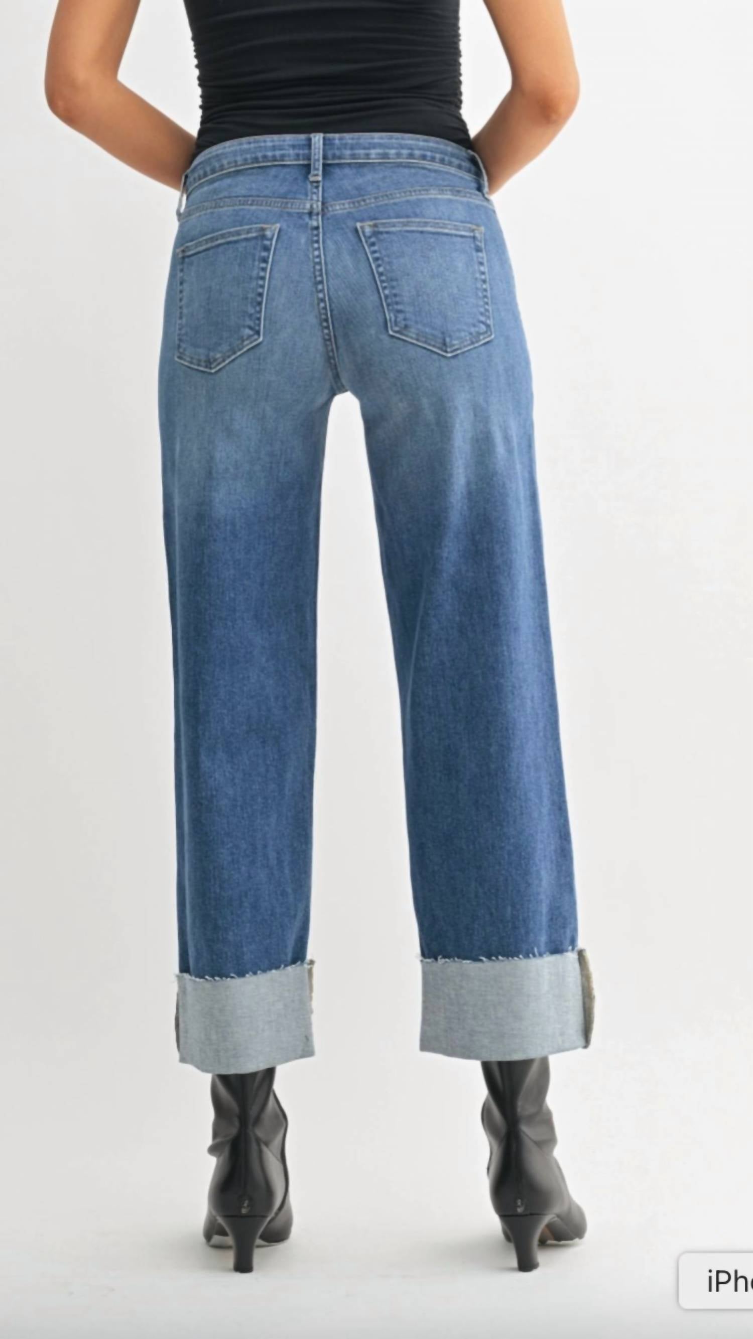Just Black Denim - Mid Rise Scissor Cut Cuffed Slim Wide Leg Jeans