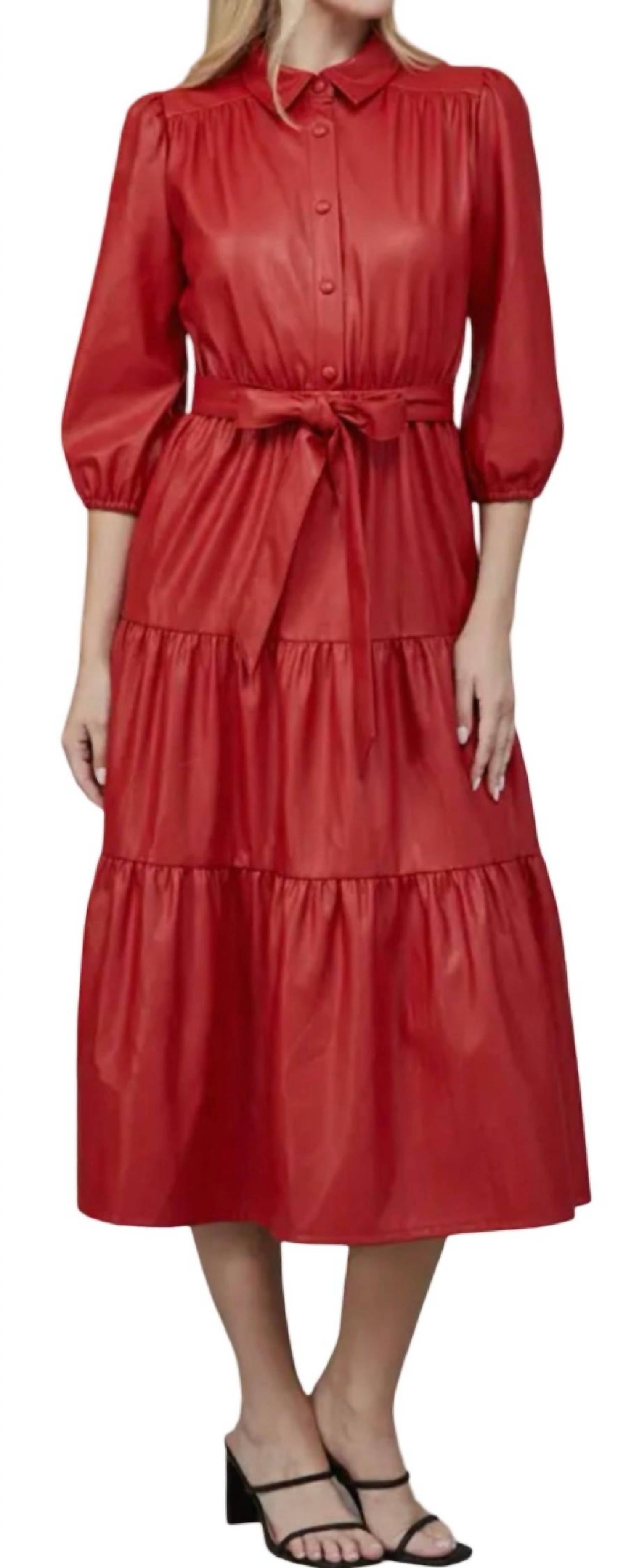 Fate - Faux Leather Tiered Midi Dress