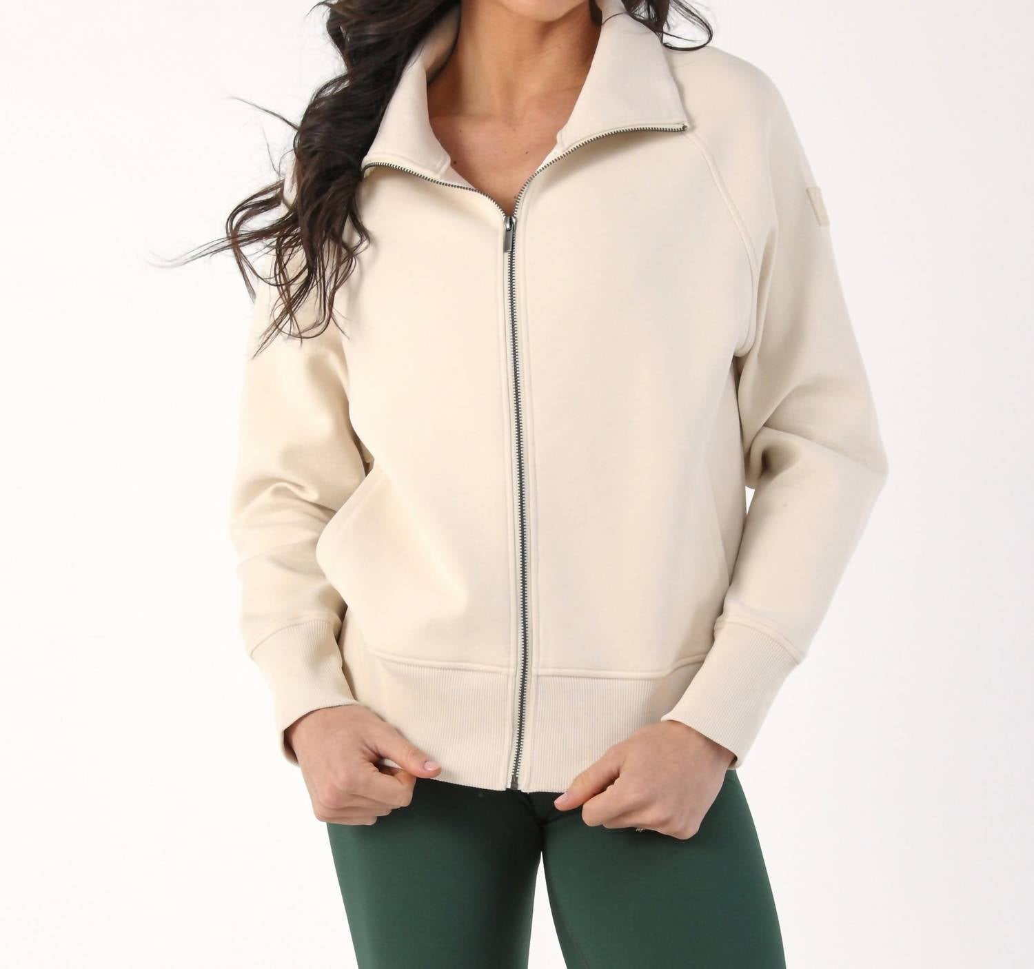 glyder Scuba Full Zip Sweatshirt in oatmilk - women's top