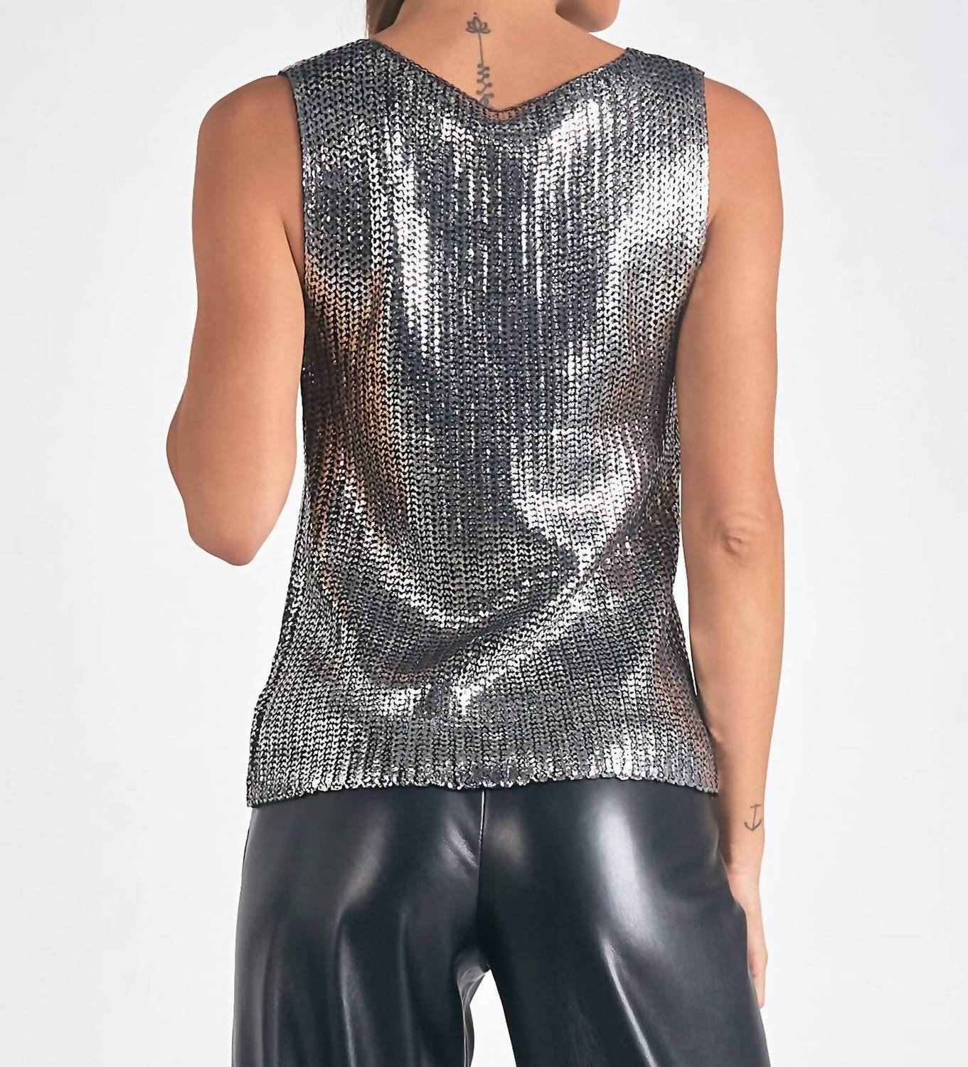 Elan - Sleeveless Metallic Crewneck Sweater