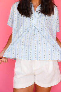 Karlie - Floral Stripe V Neck Collar Top