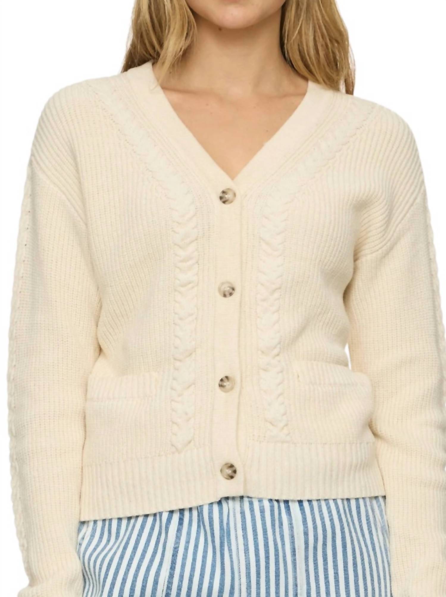 Fairfax & Favor Whitney Braided Cardigan in cream - women's cardigan - detail view