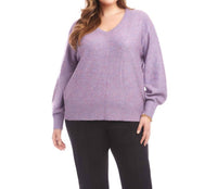 Karen Kane Sequin V-neck Sweater - Plus in lavender - women's sweater