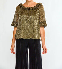 SARA CAMPBELL Candace Ruffle Neckline Top in black gold - women's t-shirt