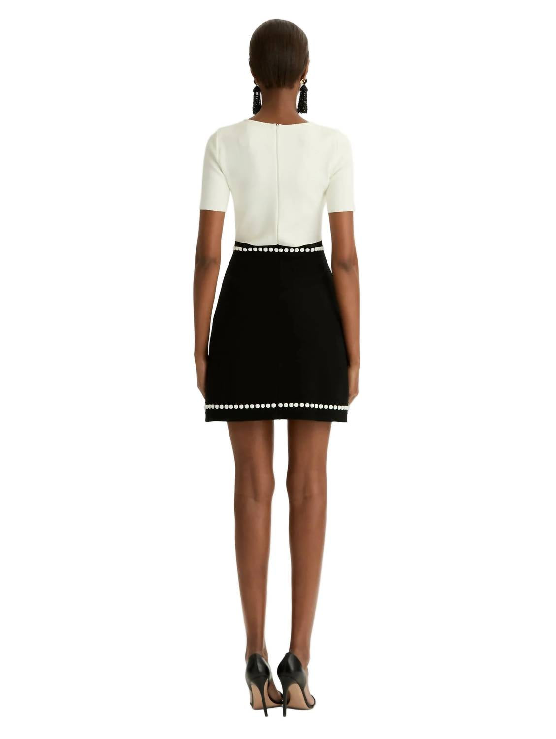 Oscar De La Renta - Short Sleeve Bubble Trim Knit Dress