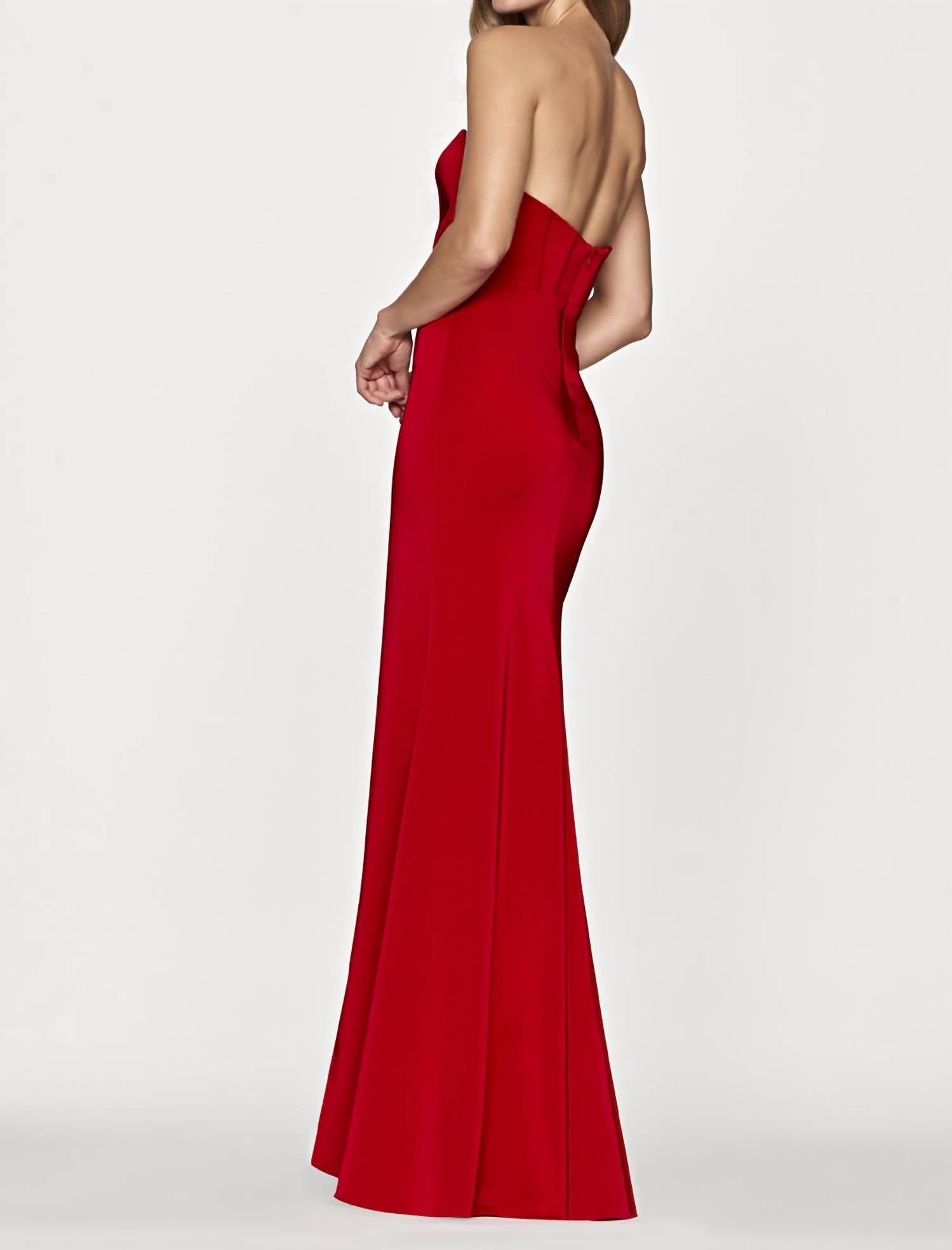 FAVIANA Strapless Stretch Faille Satin Dress in red - women's dress - alternate view