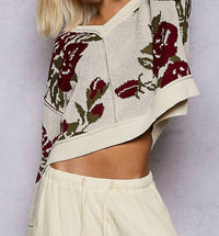 Pol - Long Sleeve Contrast Floral Sweater Top