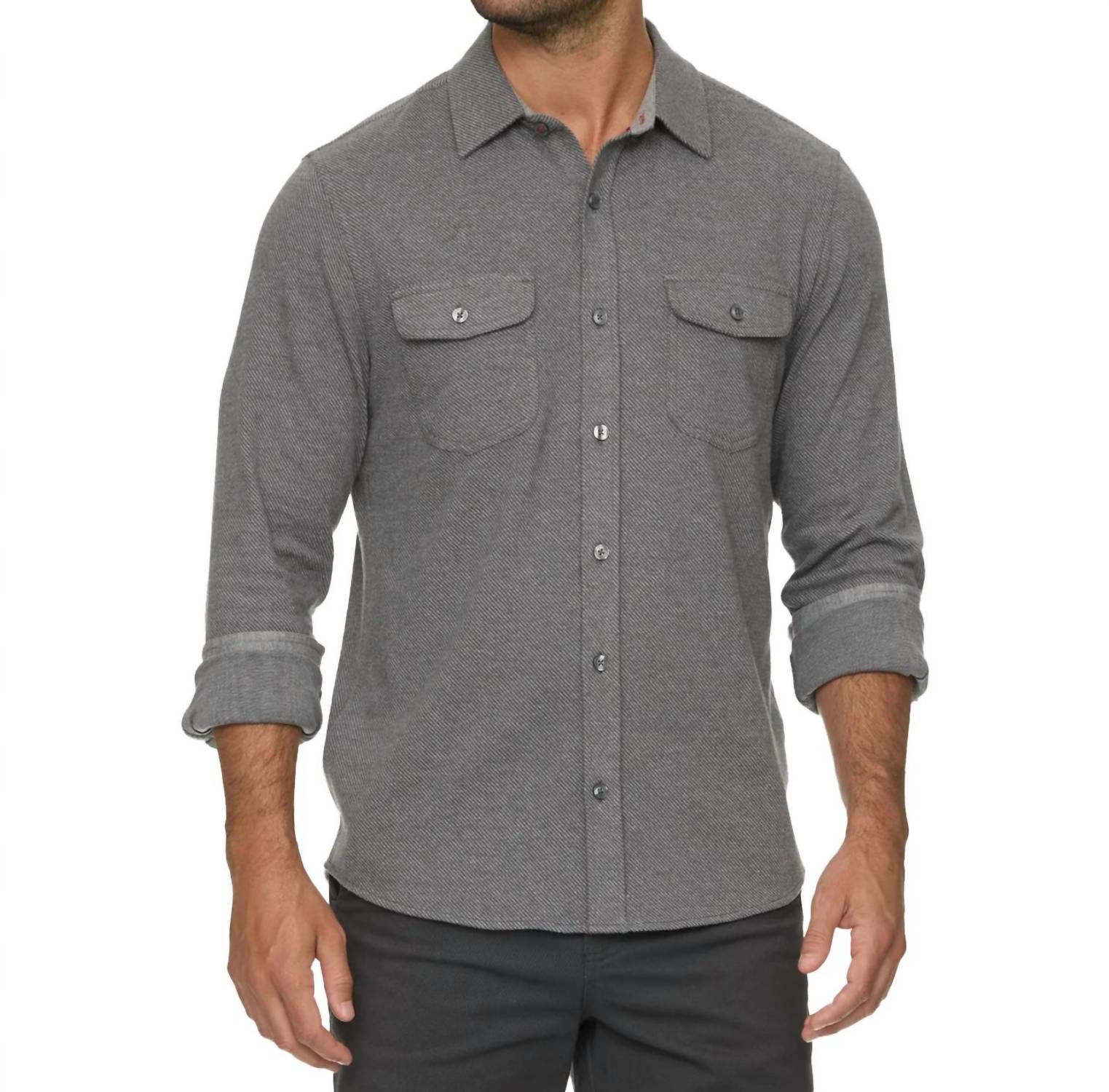 Flags & Anthem Harvey Stretch Twill Knit Flannel Shirt in charcoal - men's shirt