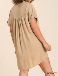 Umgee - High-low Scoop Frayed Hemline V-neck Dress - Plus