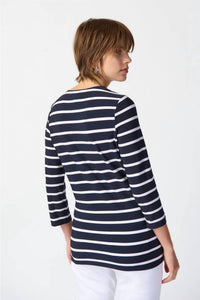 Joseph Ribkoff - Striped Cutout Detail 3/4 Sleeve Top