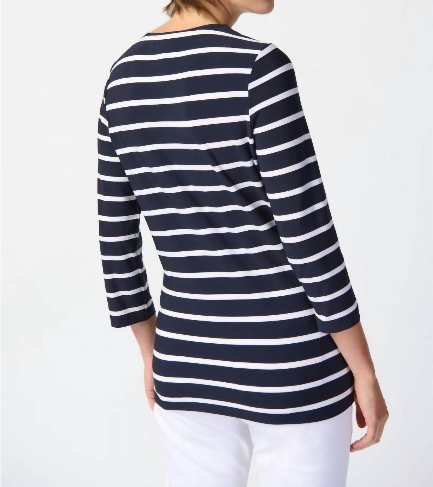 Joseph Ribkoff - Striped Cutout Detail 3/4 Sleeve Top