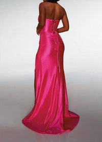 ALYCE PARIS Long Cat-eye Neckline Simple Straight Dress in barbie pink - women's dress - detail view