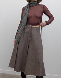Collective Herringbone Wide Leg Culotte Pants in brown - women's pants - detail view