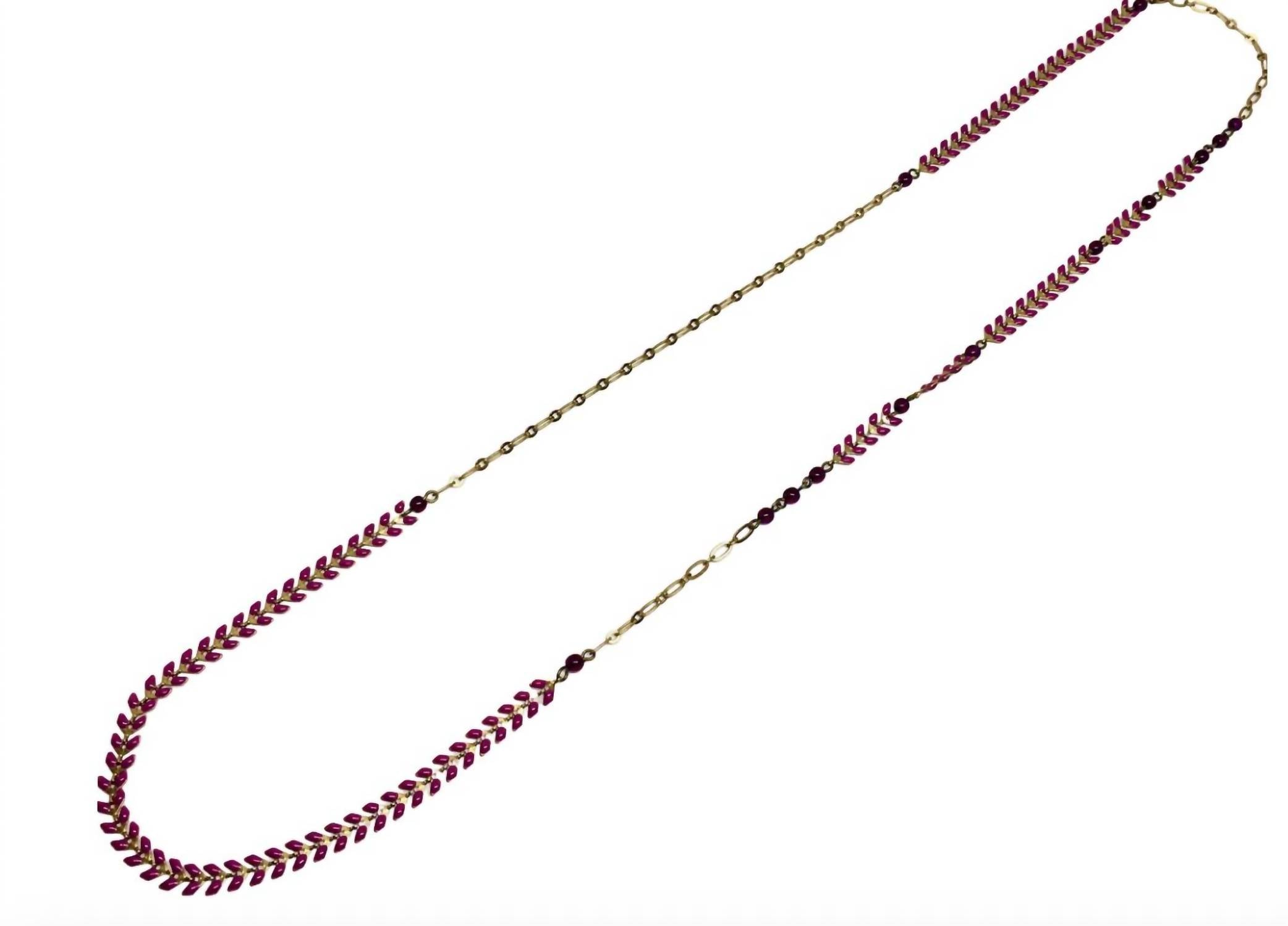 Nadine Delépine Women's Enameled Brass Leaf Chain And Glass Beads Necklace in purple - women's jewelry