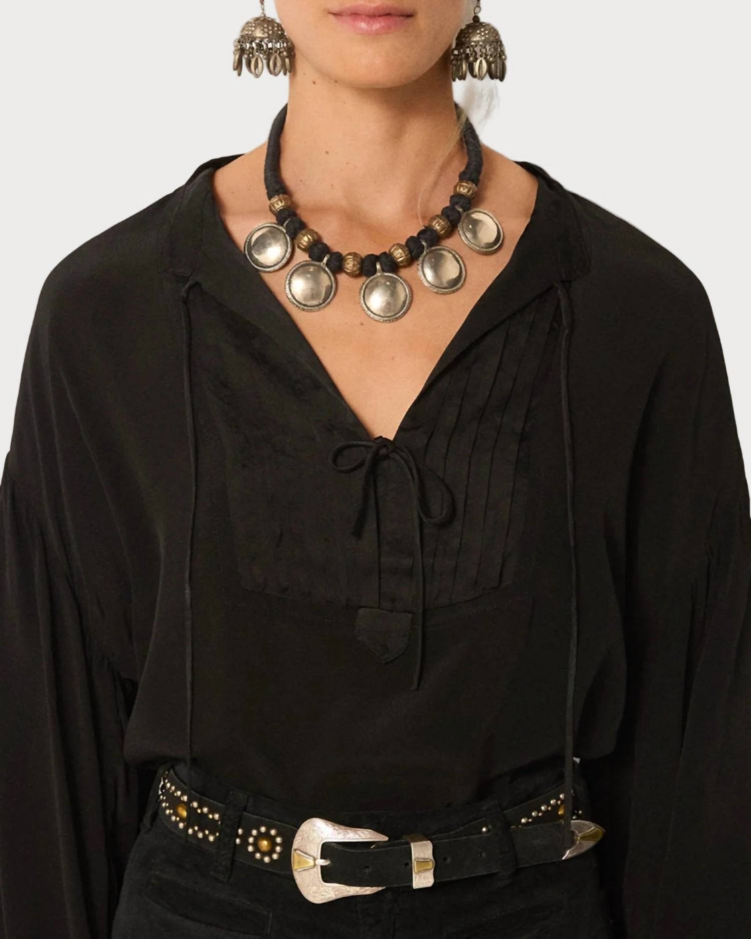 Maison Hotel Giovanni Pintucked Blouse in black - women's blouse