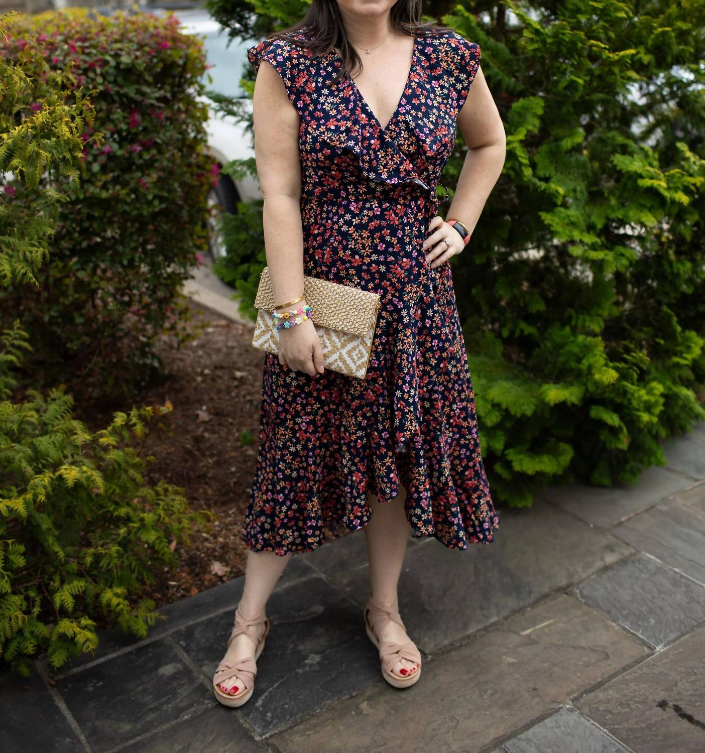Apricot - Spaced Ditsy Ruffle Wrap Dress